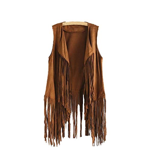 Overdose Mujeres OtoñO Invierno Faux Suede éTnico Sin Mangas Borlas con Flecos Chaleco Cardigan Tanque