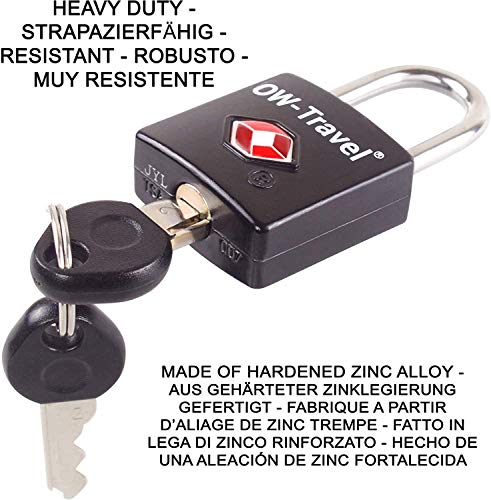 OW-Travel Candado con Llave TSA. Cerraduras para maletas. Candado para Taquilla. Candados para mochilas y maletas. Candado Taquilla Gimnasio. TSA candado seguridad equipaje con Llaves Negro 2