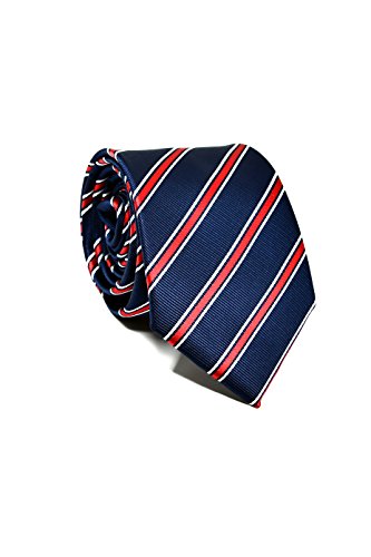 Oxford Collection Corbata de hombre Azul y Rojo a Rayas - 100% Seda - Clásica, Elegante y Moderna - (ideal para un regalo, una boda, con un traje, en la oficina.)