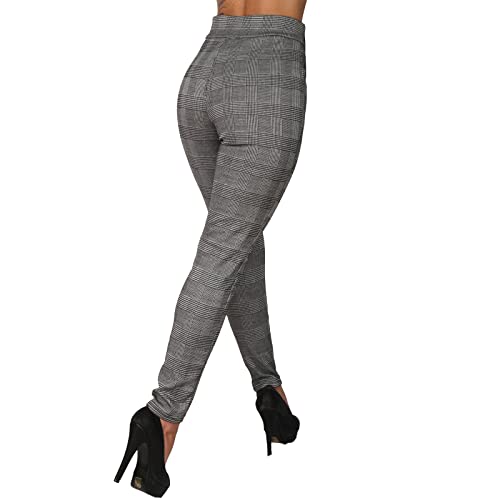 P8405 - Pantalones térmicos para mujer, cintura alta, diseño de cuadros, Gris 78077, S