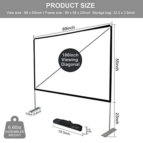 Pantalla de proyección portátil 100 Pulgadas Frontal 16: 9 Pantalla de película de proyección con Bolso de Mano para Viajes de Teatro en el Patio Trasero de un Teatro doméstico Interior y Exterior