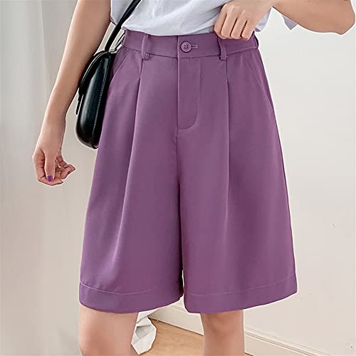 Pantalones cortos de Bermudas para mujer con cinturón de cintura alta pliegues de pliegues delanteros de la pierna de la muchacha estudiantil (Color : Purple, Size : XX-Large)