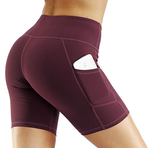 Pantalones Cortos de Deporte Yoga Ciclismo Mujer, 5''/8'' Mallas Mujer Yoga 4-Vías Elásticos Cintura Alta Correr Pantalones Cortos de Yoga Leggings con Bolsillo Lateral Mallas de Yoga y Pilates