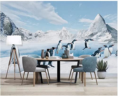 Papel De Pared 3D Tela No Tejida Fotomurales Dibujos Animados Lindo Pingüino Antártico Nieve Montaña Paisaje Natural Papel Pintado Póster Decorar 350x245cm