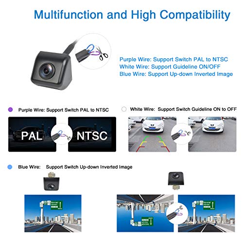 PARKVISION Cámara de Marcha atrás, posición de Montaje Flexible permitida Cámaras de Marcha atrás para Coches con Imagen Invertida Arriba-Abajo y línea de estacionamiento Opcional [PAL-120]