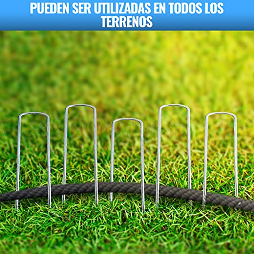 PCLstore Grapas Galvanizadas Malla Antihierbas y Cesped Artificial- 50 Piquetas Camping Suelo Duro- Estacas de Jardin Cables Alambre- Picas Malla de Ocultación