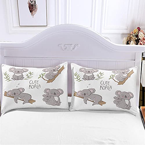 PEBROU Juego de Fundas Nórdicas de （240 x 220cm） Blanco, Canguro arborícola, Rama 2 Fundas de Almohada, Suave ,Transpirable-Cama de Matrimonio, Multicolor。