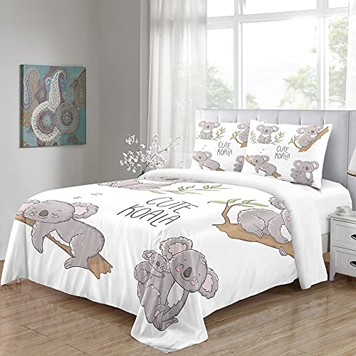 PEBROU Juego de Fundas Nórdicas de （240 x 220cm） Blanco, Canguro arborícola, Rama 2 Fundas de Almohada, Suave ,Transpirable-Cama de Matrimonio, Multicolor。