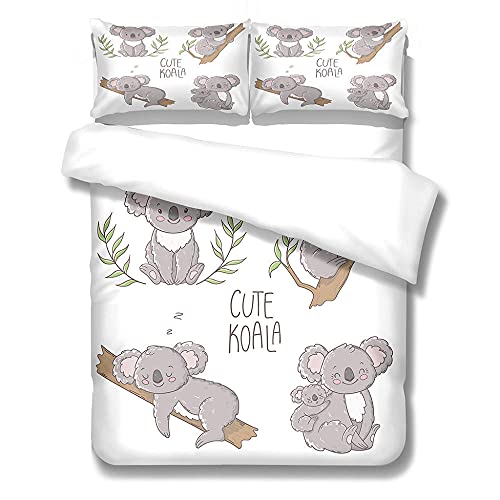 PEBROU Juego de Fundas Nórdicas de （240 x 220cm） Blanco, Canguro arborícola, Rama 2 Fundas de Almohada, Suave ,Transpirable-Cama de Matrimonio, Multicolor。