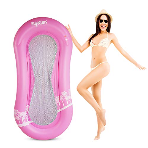 Pekelin Hamaca Flotante para Piscina, Flotador de Malla Tumbona Inflable del Agua Cama de Agua Inflable Flotador Piscina para Adultos Hinchables Juguete para Fiesta de Piscina (Rosa)