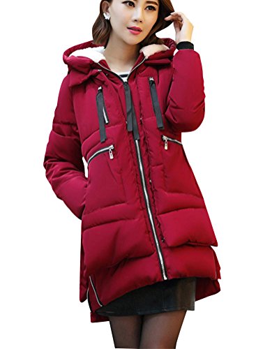 PengGeng Mujer Invierno Más Gruesa Abrigo Parka con Capucha Chaqueta De Acolchado Anorak Jacket Vino Rojo S