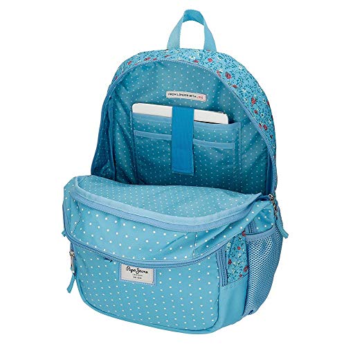 Pepe Jeans AVA Mochila Doble Cremallera con Carro Azul 32x44x22 cms Poliéster 30,98 L