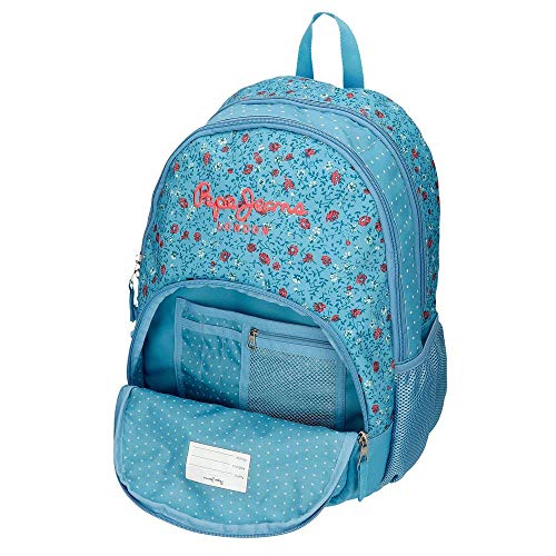 Pepe Jeans AVA Mochila Doble Cremallera con Carro Azul 32x44x22 cms Poliéster 30,98 L