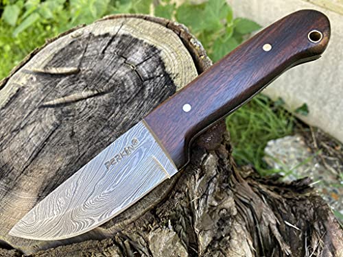 Perkin Knives Cuchillo de Caza Damasco Cuchillo bushcraft con Cuchillo y afilador de Cuchillos