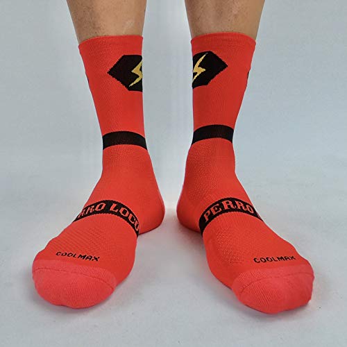 PERRO LOCO Calcetines para Correr técnicos. Tecnología Coolmax y Meryl. Calcetines de Running Edición Limitada. Diseñados en Murcia y Fabricados en España. (Rojo, 46-48)