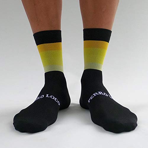 PERRO LOCO CLOTHES Calcetines de Ciclismo Edición Limitada. Hechos en España. Calcetines para Bici. (Widow Amarillo, 40-42)