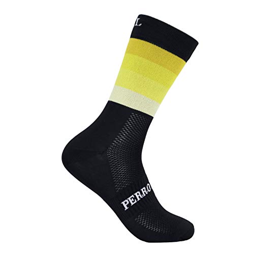 PERRO LOCO CLOTHES Calcetines de Ciclismo Edición Limitada. Hechos en España. Calcetines para Bici. (Widow Amarillo, 40-42)