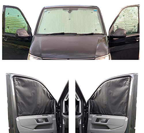 Persianas Térmicas para Volkswagen T5 (Años 2003 -2010) Juego Completo De Base De Rueda Corta con Puertas De Granero con Recorte para Espejo Retrovisor. Ideal para Todas Las Estaciones