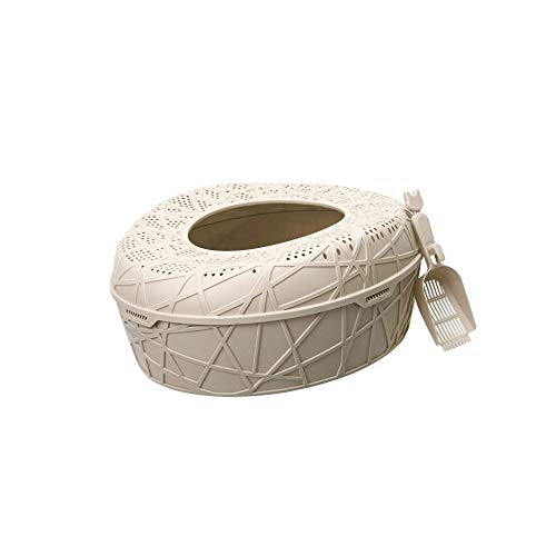 Pet Online Orificio de Fuga de Inodoro de Gato semicerrado bentonita Grande con Arena para tazón de Arena Superior, 59 × 51 × 25, Blanco