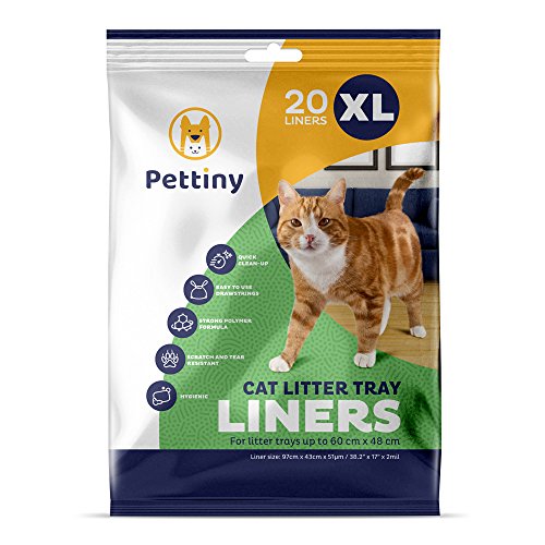 Pettiny 20 Bolsas Higiénicas XL para Bandejas de Gato Forros Resistentes con Asas para Areneros Extra Grandes