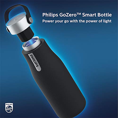 Philips Water GoZero - Botella de agua inteligente con aislamiento UV, de acero inoxidable, con asa de doble pared, limpieza automática, agua fría y caliente, sin BPA, color negro, 20 onzas