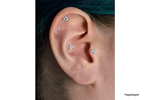 PIERCINGLINE Piercing para la oreja de acero quirúrgico, diseño de flor de cristal, piercing para la oreja, hélix, tragus, etc., Acero inoxidable