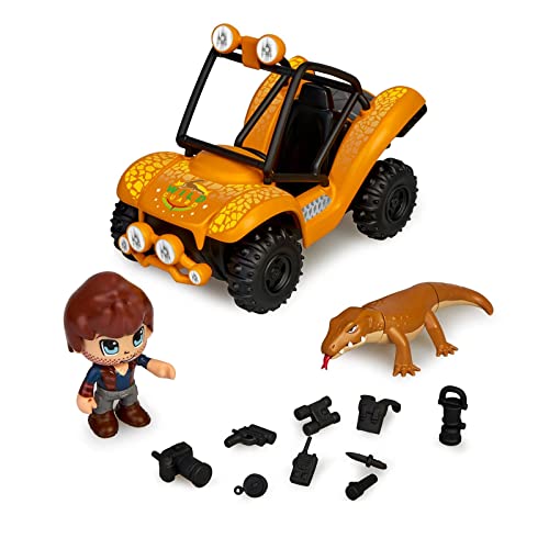 Pinypon Action Wild. Buggy con Gran Lagarto, con un Coche, un muñeco Explorador Pinypon y una Figura de dragón de Komodo, y Accesorios, niños de 4 años, Famosa (700017050), Multicolor, Talla única