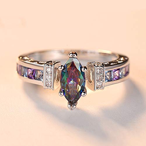 Plata de Ley 925 merthus 1,5 quilates Mystic Rainbow Topaz promesa anillo de compromiso para las mujeres