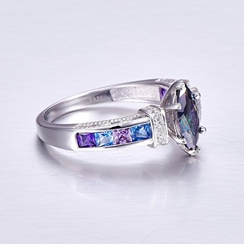 Plata de Ley 925 merthus 1,5 quilates Mystic Rainbow Topaz promesa anillo de compromiso para las mujeres