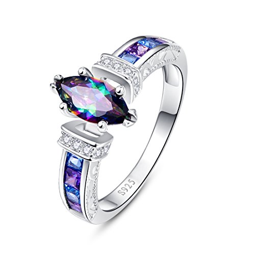 Plata de Ley 925 merthus 1,5 quilates Mystic Rainbow Topaz promesa anillo de compromiso para las mujeres