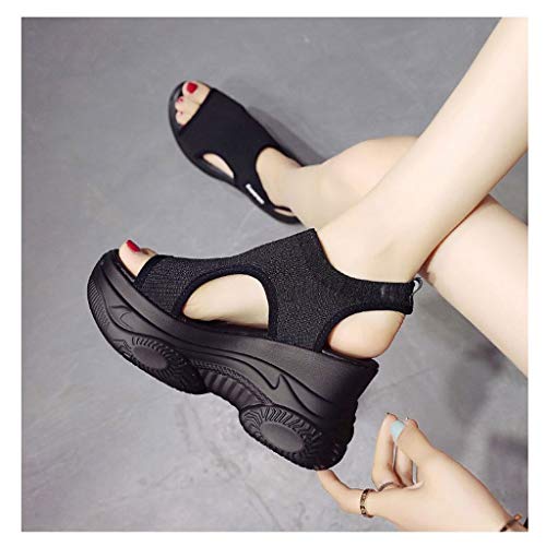 Plataforma Sandalias Lithe Lithe Lithe Slippers Wedge Tobillo Correa Abre Toe Summer Beach Heel Altura 9cm Moda Linda Zapatos Romanos(Size:36-23cm,Color:Negro)