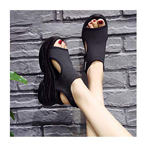 Plataforma Sandalias Lithe Lithe Lithe Slippers Wedge Tobillo Correa Abre Toe Summer Beach Heel Altura 9cm Moda Linda Zapatos Romanos(Size:36-23cm,Color:Negro)