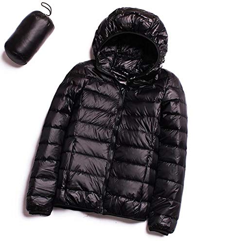 Plumas Ultralight Mujer Plumiferos Ligeros Mujer Con Capucha Abrigo Plumon Chaqueta Plumifero Ligero Corto Abrigos Señora Ultraligero Invierno Cazadoras Chaquetones Casacas Tallas Grandes Negro L