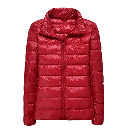 Plumifero Ultraligero Mujer Chaqueta Plumas Ligeros Mujer Plumífero Ligero Anorak Mujer Plumon Packable Down Puffer Jacket Plumiferos Abrigo Cazadora Plumas Pluma Mujer Plumones Acolchado Rojo 3XL