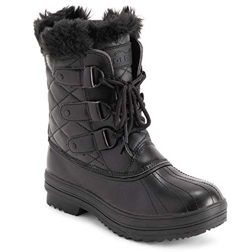 Polar Mujer Mid Acolchado Térmica Durable Suela De Goma Impermeable Invierno Nieve Piel Sintética Botas - Negro Cuero MEno - UK8/EU41 - YC0636