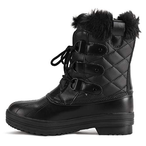 Polar Mujer Mid Acolchado Térmica Durable Suela De Goma Impermeable Invierno Nieve Piel Sintética Botas - Negro Cuero MEno - UK8/EU41 - YC0636