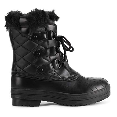 Polar Mujer Mid Acolchado Térmica Durable Suela De Goma Impermeable Invierno Nieve Piel Sintética Botas - Negro Cuero MEno - UK8/EU41 - YC0636