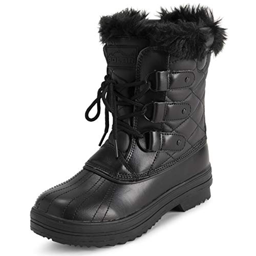 Polar Mujer Mid Acolchado Térmica Durable Suela De Goma Impermeable Invierno Nieve Piel Sintética Botas - Negro Cuero MEno - UK8/EU41 - YC0636