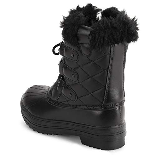 Polar Mujer Mid Acolchado Térmica Durable Suela De Goma Impermeable Invierno Nieve Piel Sintética Botas - Negro Cuero MEno - UK8/EU41 - YC0636