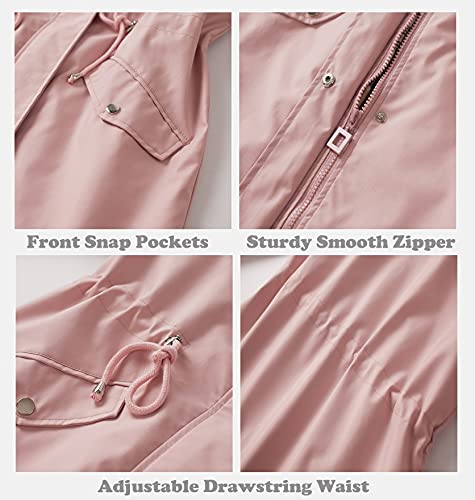 Polydeer Chubasquero ligero impermeable transpirable chaqueta cortavientos activa al aire libre con capucha gabardinas Poncho largo, rosa, S