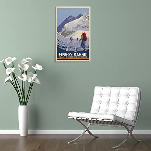 Póster de viaje vintage Vinson Macizo de montaña más alta en la Antártida y arte de pared con impresión moderna de 30 x 45 cm