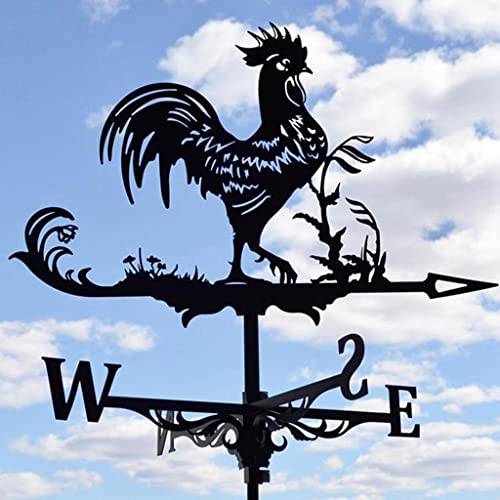 Prettyia Veleta de Viento de Hierro para Tejado, Weather Vane, Silueta de Gallo, Ornamento para Patio Jardín