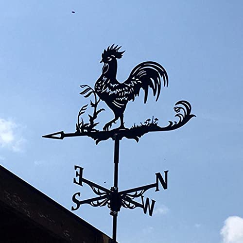 Prettyia Veleta de Viento de Hierro para Tejado, Weather Vane, Silueta de Gallo, Ornamento para Patio Jardín