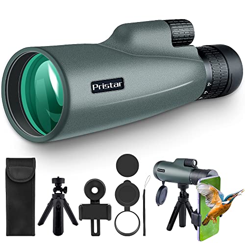 Pristar Monocular 10-30x50 HD Zoom Impermeable Antivaho Telescopio Monoculares Prisma BAK-4 con Trípode y Soporte de Teléfono para Senderismo, Observación de Aves, Caza, Camping, Concierto