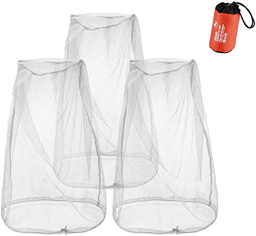 ProCase 3 uds. Mosquitera de Cabeza con Cordón, Cubierta Protección de Malla para Cara Cuello contra Insectos, Protector de Red Antimosquitos para Acampada Cazador Pescador al Aire Libre -Gris