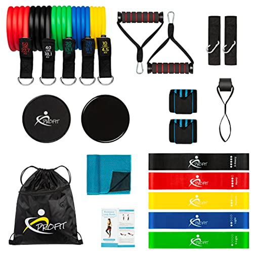 Profit Gomas elasticas musculación Fitness –Kit Deporte en casa, Set de Ejercicio Bandas de Resistencia para Hombre y Mujer, Ejercicio, Entrenamiento y Gimnasio en casa