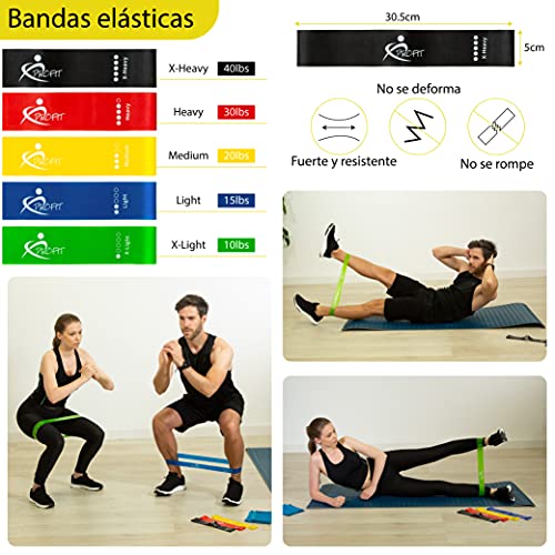 Profit Gomas elasticas musculación Fitness –Kit Deporte en casa, Set de Ejercicio Bandas de Resistencia para Hombre y Mujer, Ejercicio, Entrenamiento y Gimnasio en casa