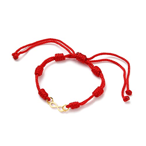 Pulsera Roja 7 Nudos Amuleto Hilo Rojo Pulsera de la Suerte y Proteccion - Rojo Azul Rosa - Pulsera Ojo Turco Hilo Rojo de la Suerte Cordon 7 Nudos Rojo