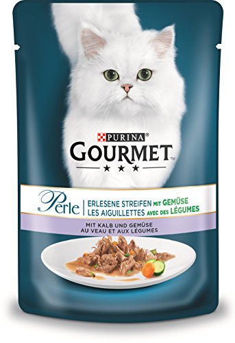 PURINA Gourmet Perle Exquisitos filetillos de Comida húmeda con Verduras para Gatos, con Ternera y Verduras, 24 Unidades (24 x 85 g)