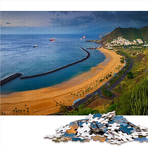 Puzzle 1000 Piezas Islas Canarias Tierra Horizonte Océano Palmera Mar Rompecabezas de Madera 75x50cm Hogar Infantil